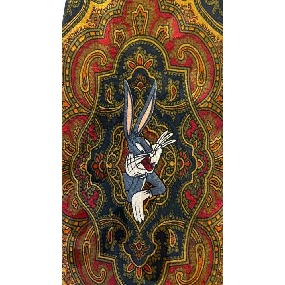 Looney Tunes Mania Men's Neck Tie One Size Brown Paisley Print 100% Silk